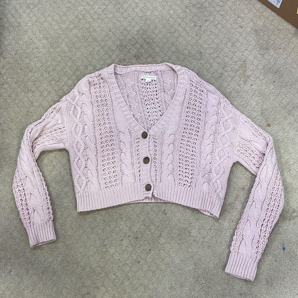 aeropostale size M pink knit sweater v neck button down never worn